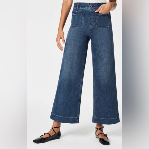 SPANX Cropped Ankle Length Wide Leg Jeans in Shaded Blue, Size Large - Picture 12 of 12